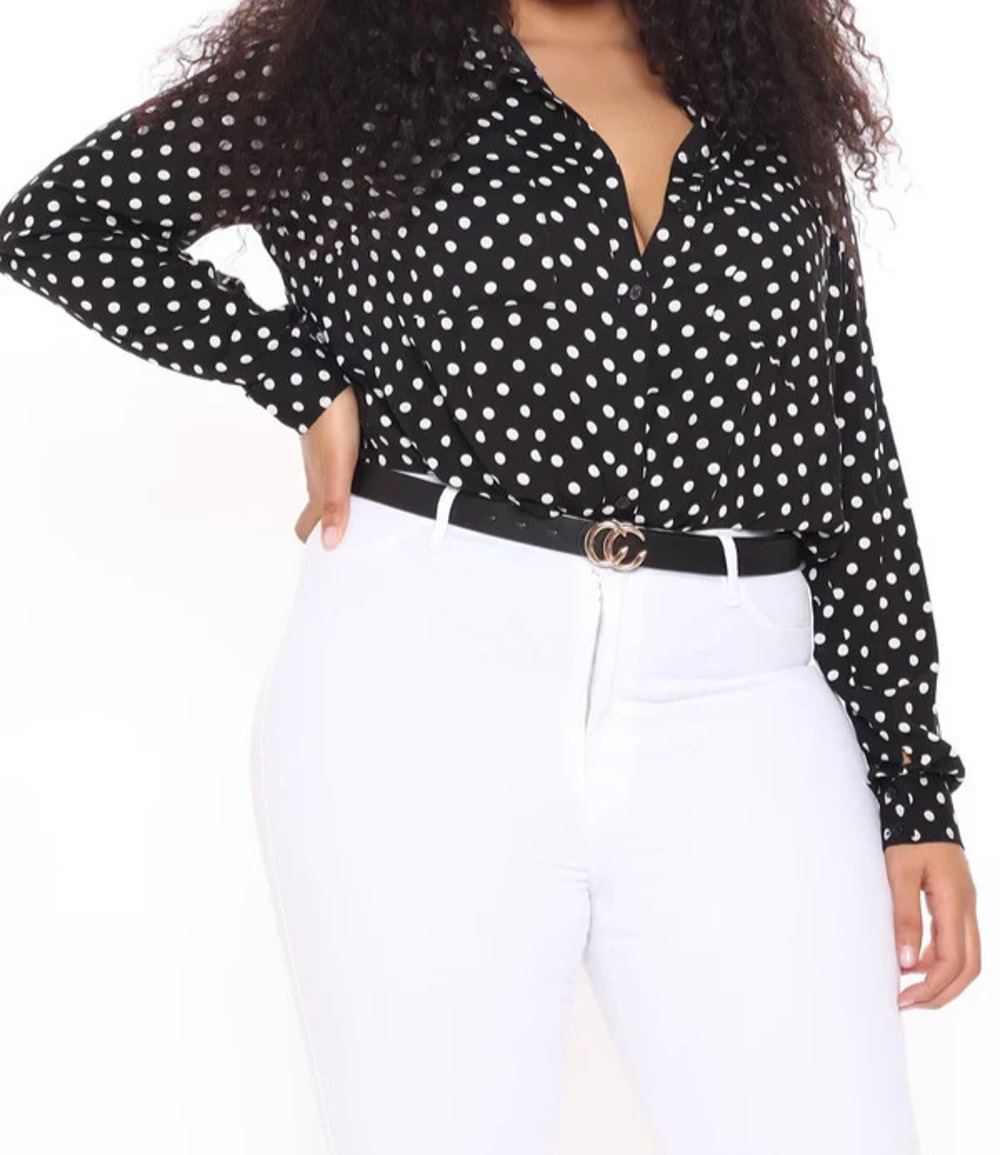 Fashion Nova Women's Collared Button Up Polka Dot XL You Better Work Shirt